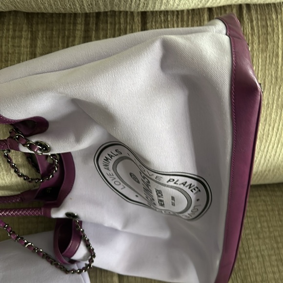 Gunas New York Ruth  canvas tote bag purple trimmed in leather APX 16 x 11 x 4 - Picture 7 of 13